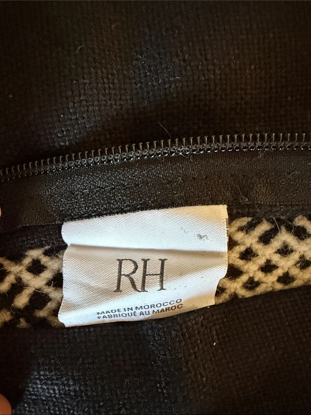 Restoration Hardware black & cream woven large lumbar pillow cover